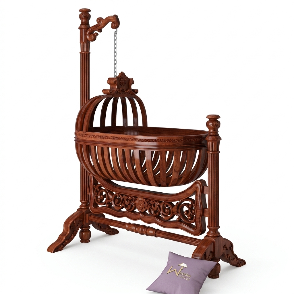 Ornate Wooden Baby Cradle Bassinet