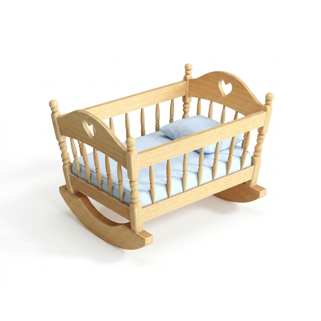 Wooden Rocking Baby Cradle with Mattress