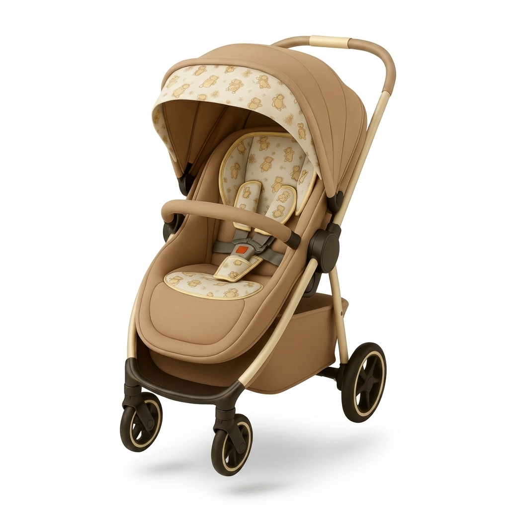 Beige Teddy Bear Baby Stroller