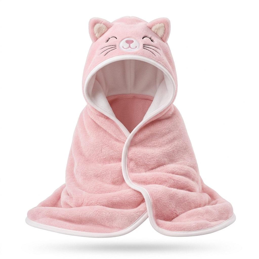 Pink Cat Hooded Baby Blanket & Bath Towel