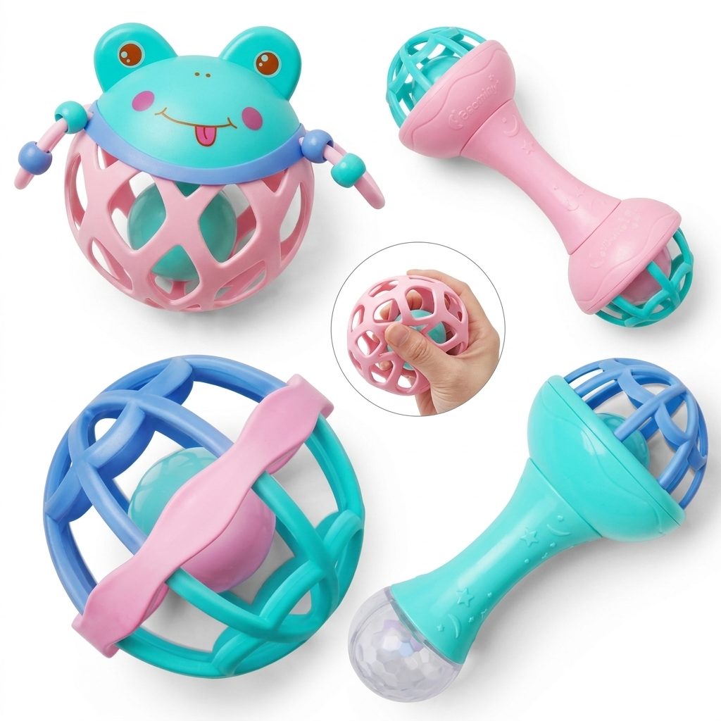 Baby Rattle & Teether Toy Set for Infants