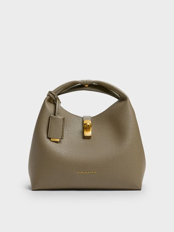 Olive Green Pebbled Faux Leather Handbag