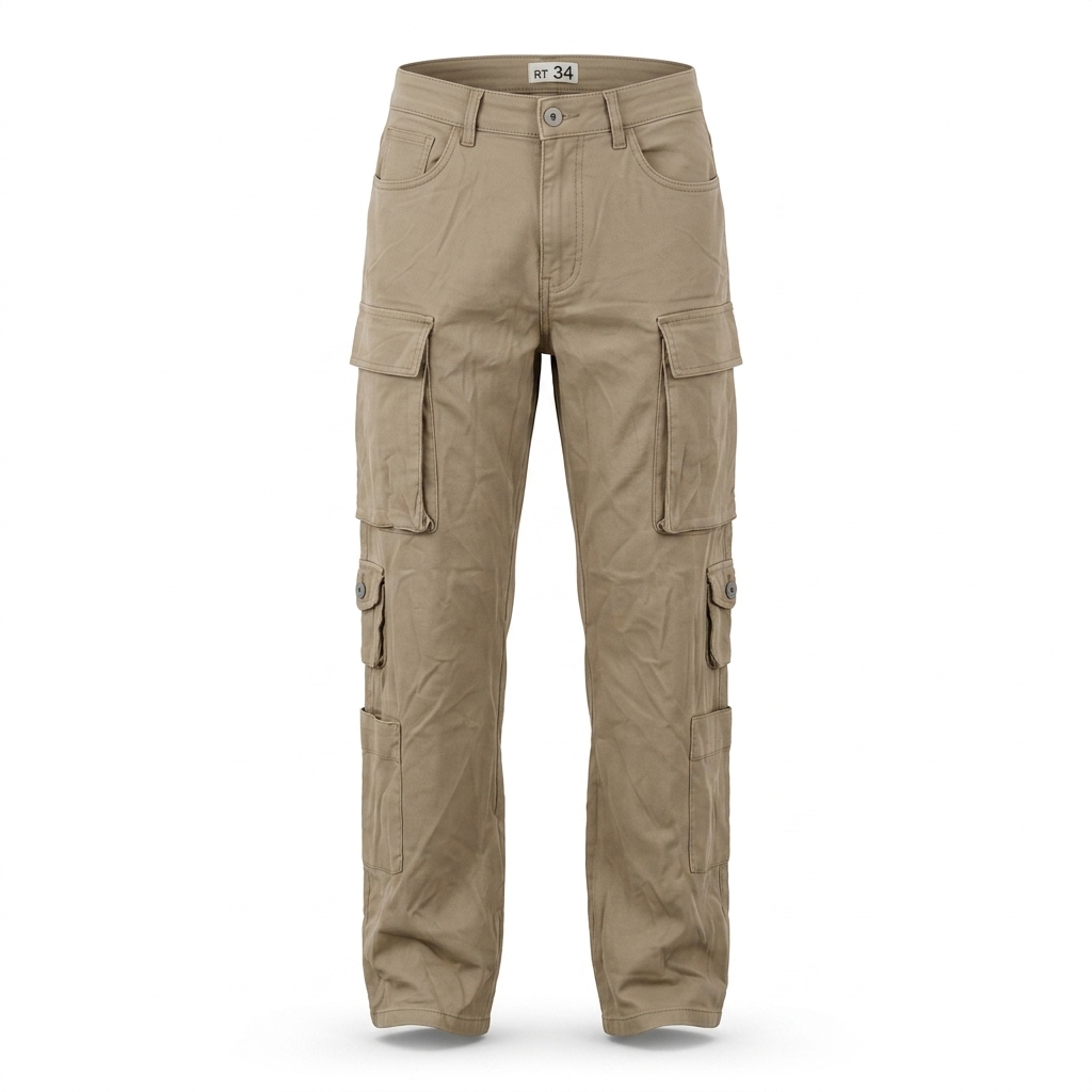 Men's Khaki Cargo Pants with Multiple Pockets