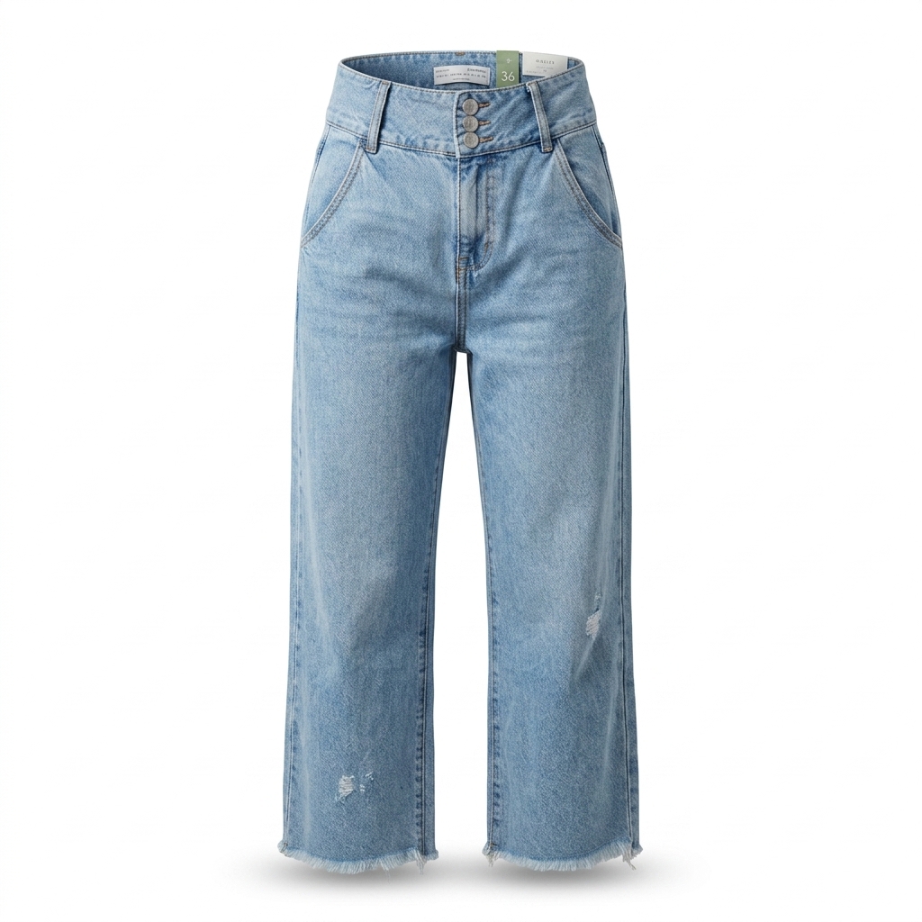 Women's Light Blue Wide-Leg Distressed Jeans