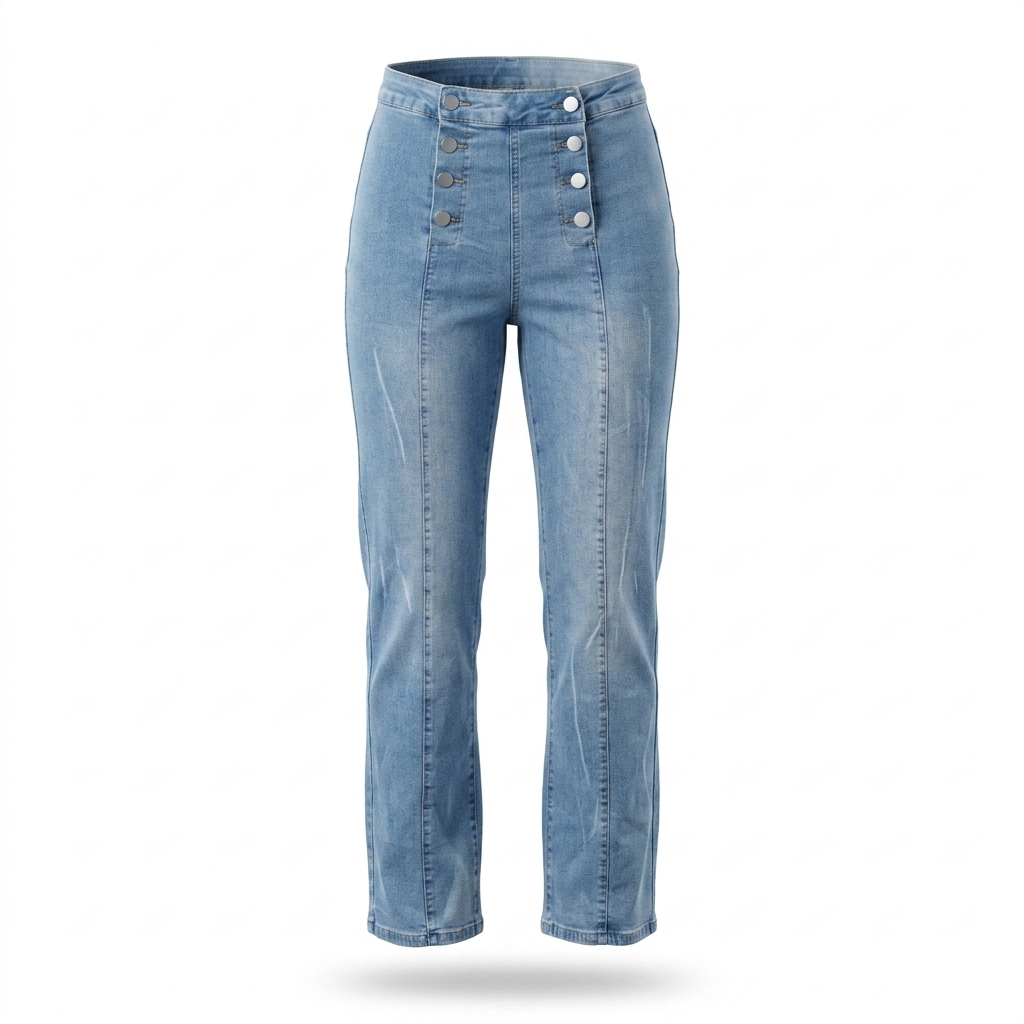 High-Waisted Button-Fly Light Wash Jeans
