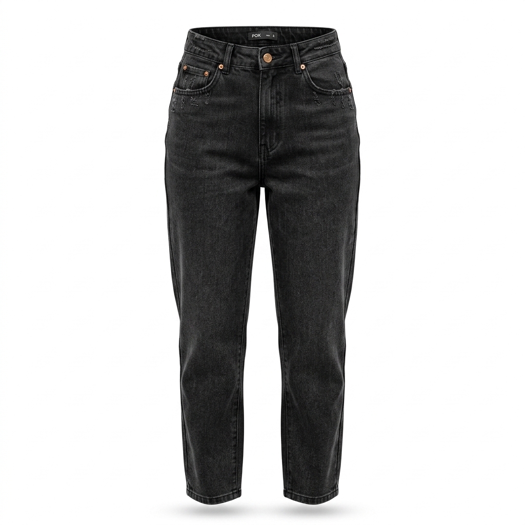 Women's Black Distressed Mom Fit Jeans