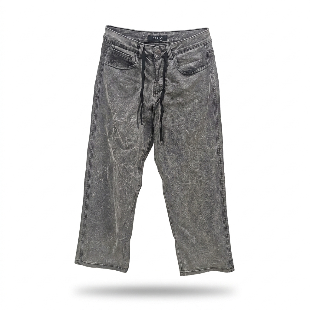 Men's Grey Acid Wash Drawstring Jeans