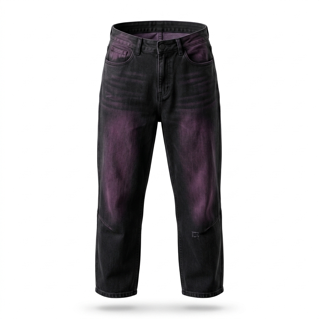 Black Purple Washed Distressed Jeans