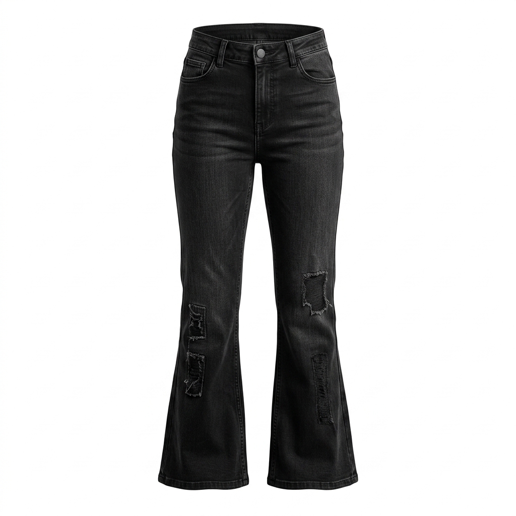 Black Distressed Flare Jeans for Women