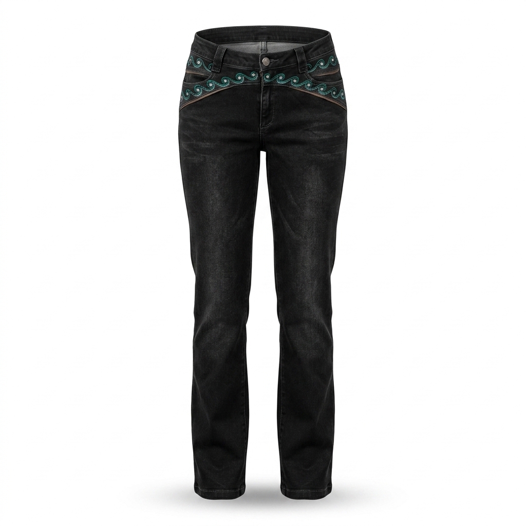Women's Embroidered Black Denim Jeans