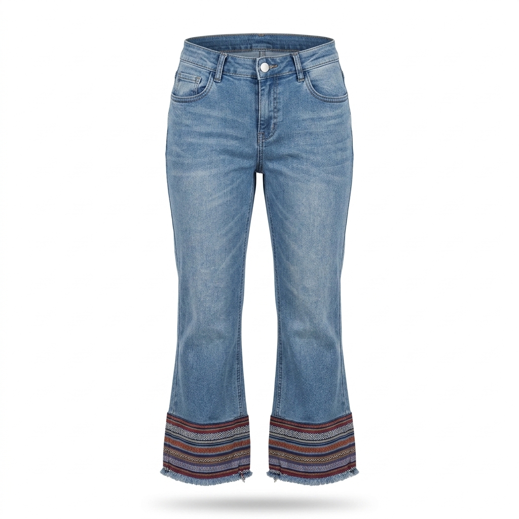 Women's Flared Denim Jeans with Embroidered Hem
