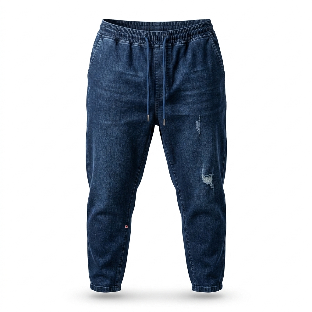 Men's Distressed Denim Joggers with Drawstring