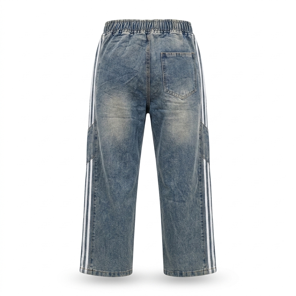 Men's Washed Denim Wide Leg Jeans with Side Stripes
