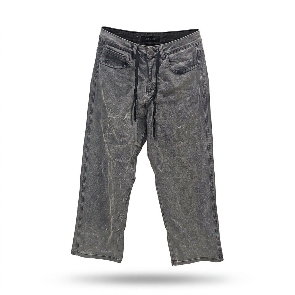 Men's Grey Acid Wash Cropped Jeans
