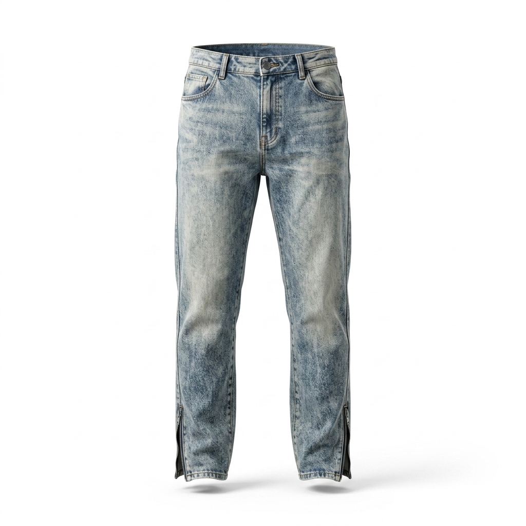 Men's Washed Denim Jeans | Zipper Cuffs