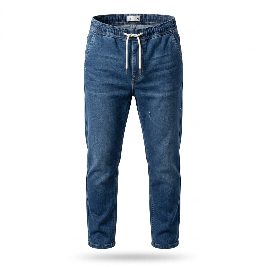 Men's Blue Denim Jogger Pants with Drawstring
