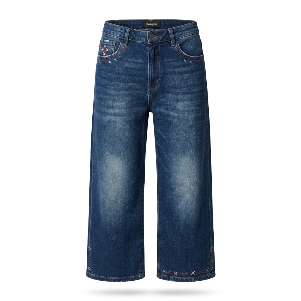 Embroidered Wide-Leg Denim Jeans for Women
