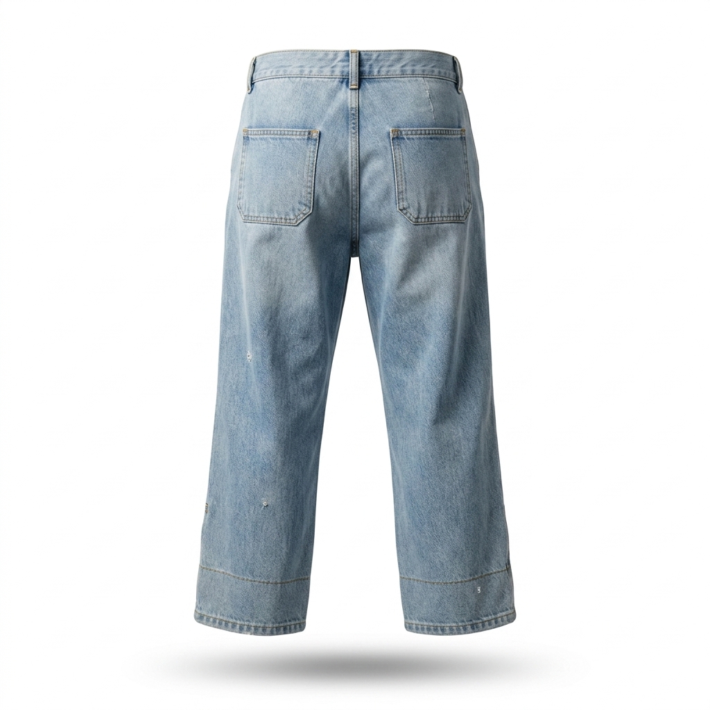 Men's Light Blue Distressed Wide-Leg Jeans