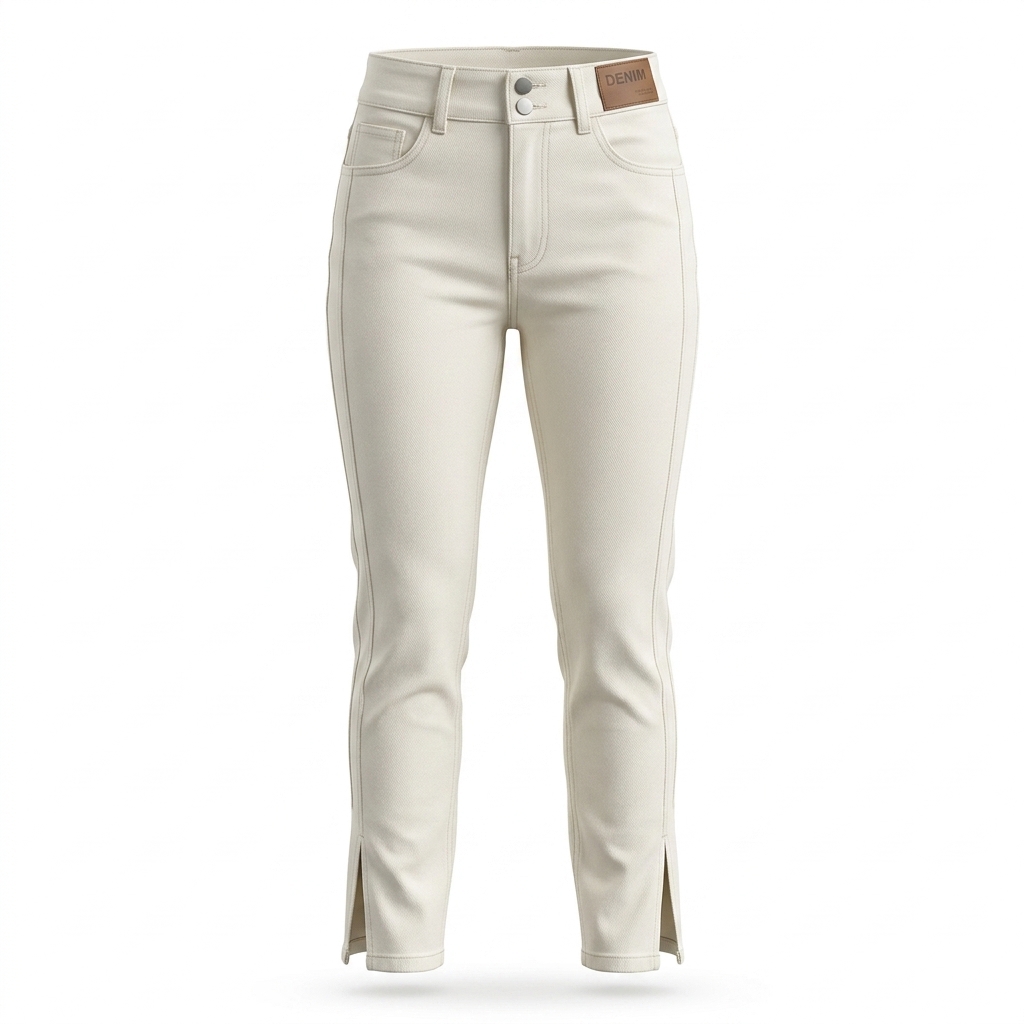 Women's Cream Slim Fit High-Waist Pants