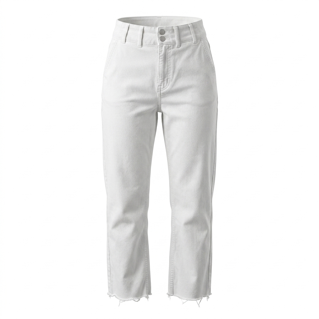 Women's White Corduroy Cropped Pants