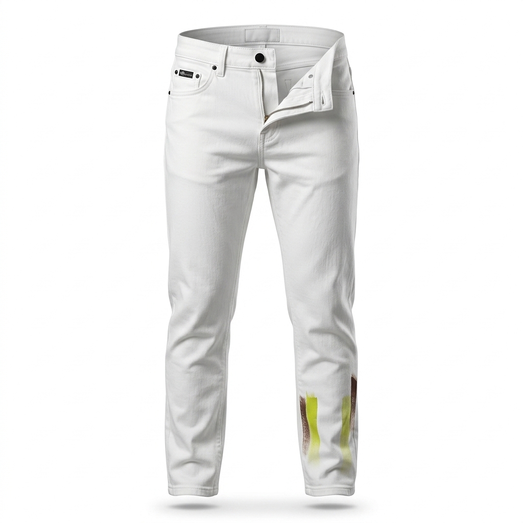 White Slim Fit Jeans with Paint Splatter