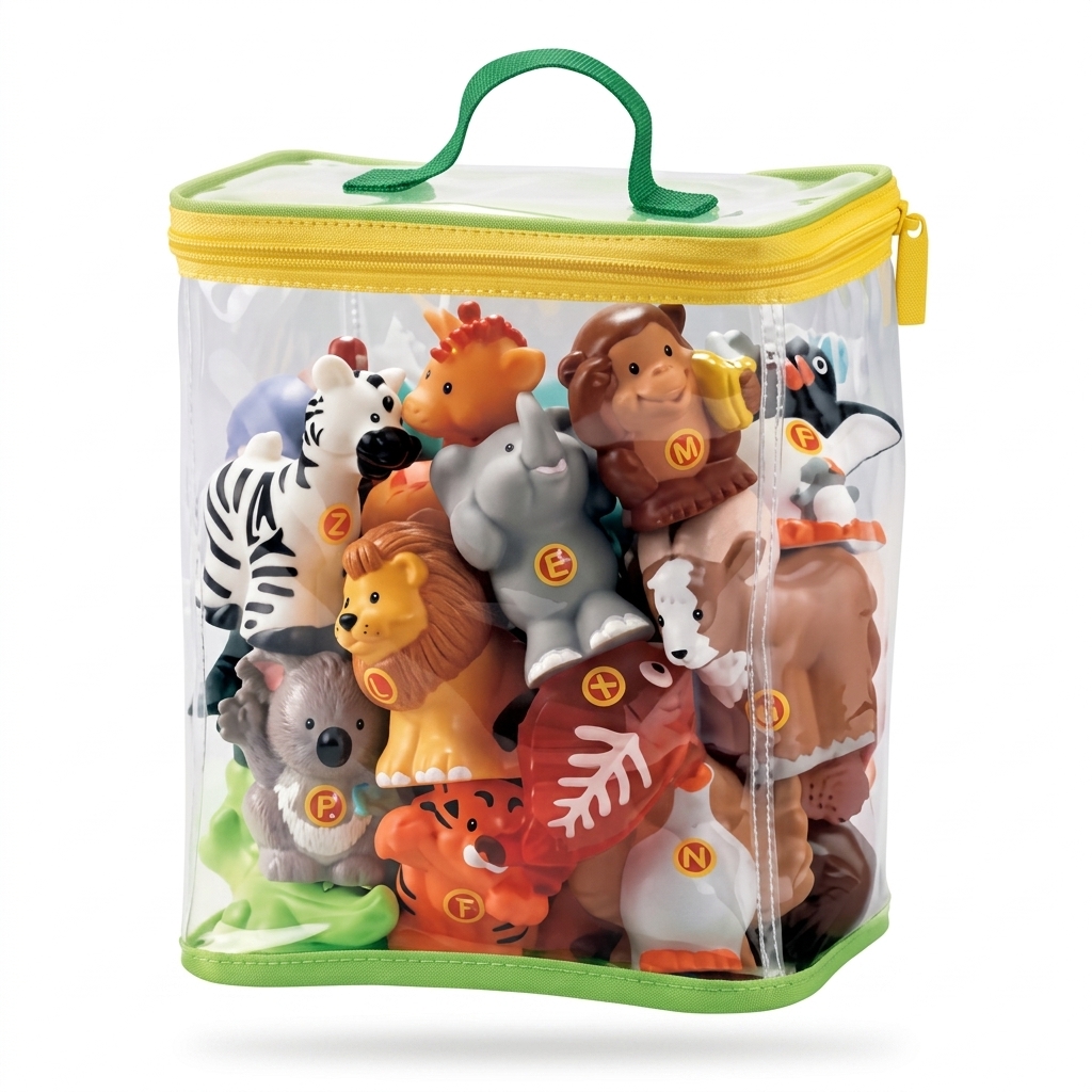 Plush Stuffed Animal Toy Set in Carry Bag - 6 Pieces