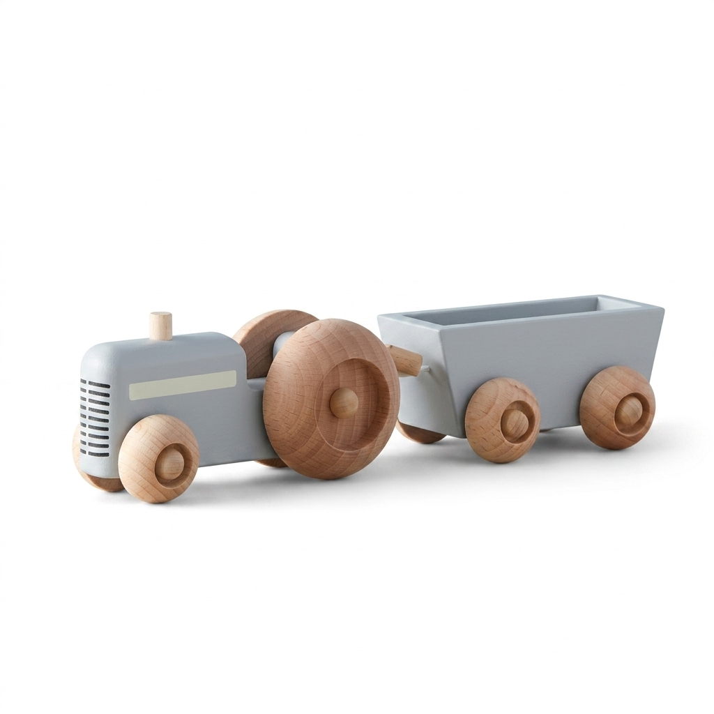 Wooden Pull-Along Tractor and Trailer Toy for Toddlers