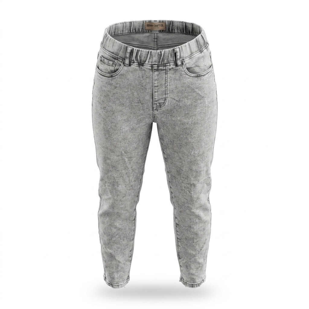 Grey Acid Wash Denim Joggers
