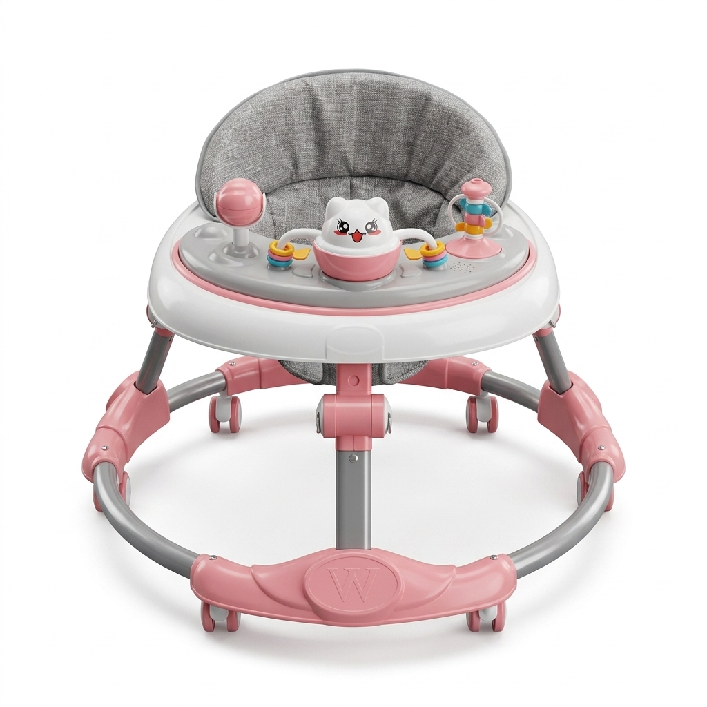 Round Baby Walker with Activity Center - Pink