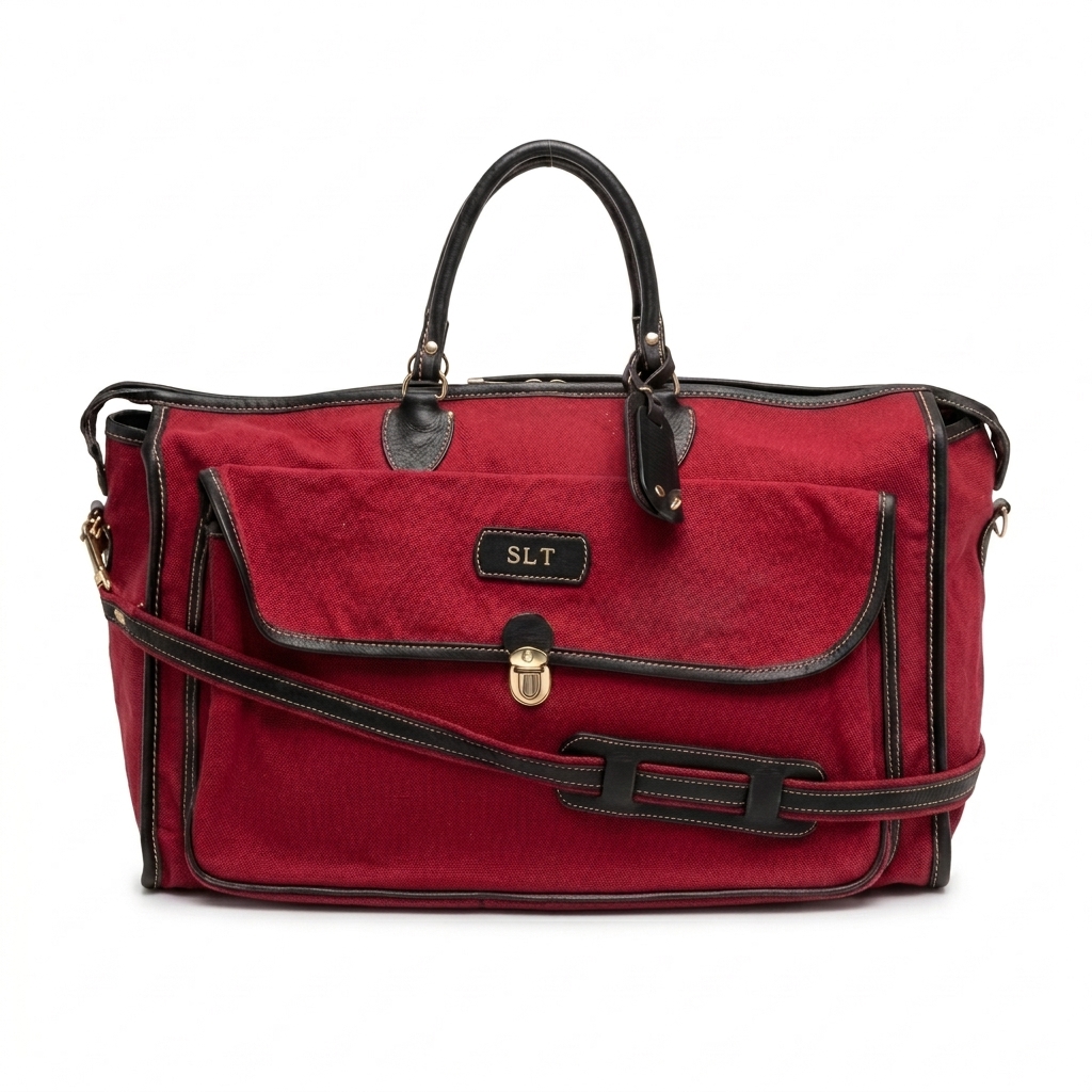 SLT Red Canvas and Leather Travel Duffle Bag