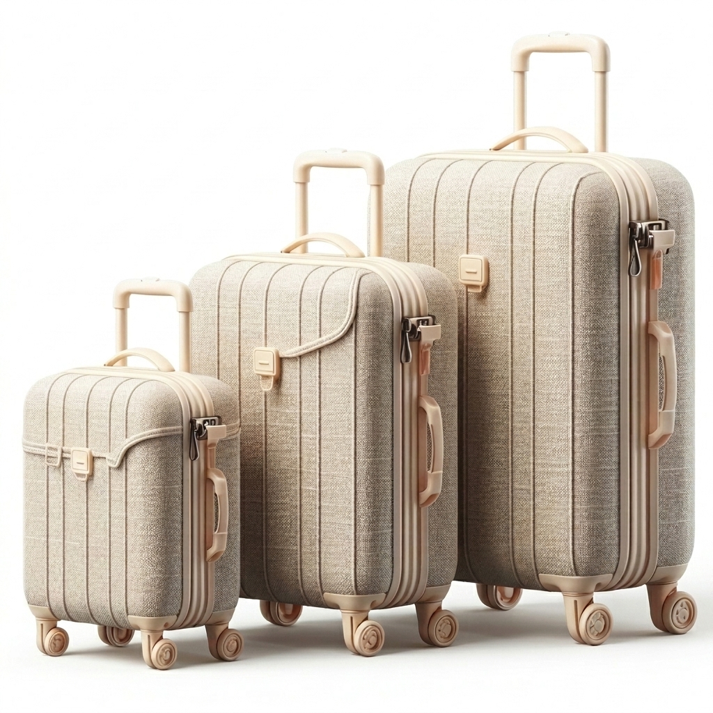 Set of 3 Beige Fabric Finish Hardside Spinner Luggage