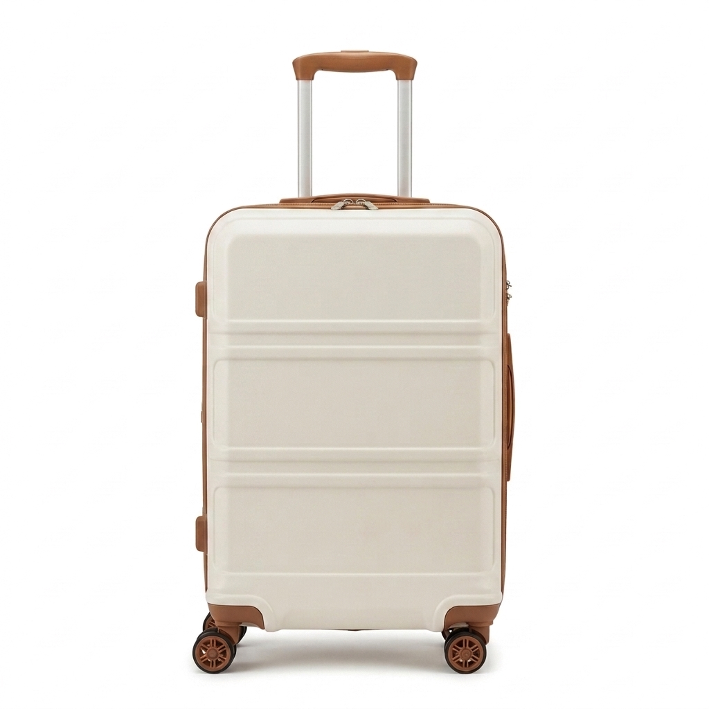 Cream & Brown Hardshell Cabin Luggage Spinner Suitcase