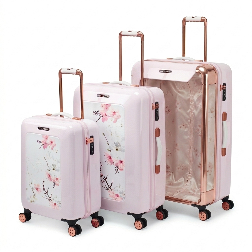 Ted Baker Soft Pink Hardshell 3-Piece Luggage Set with Floral Print