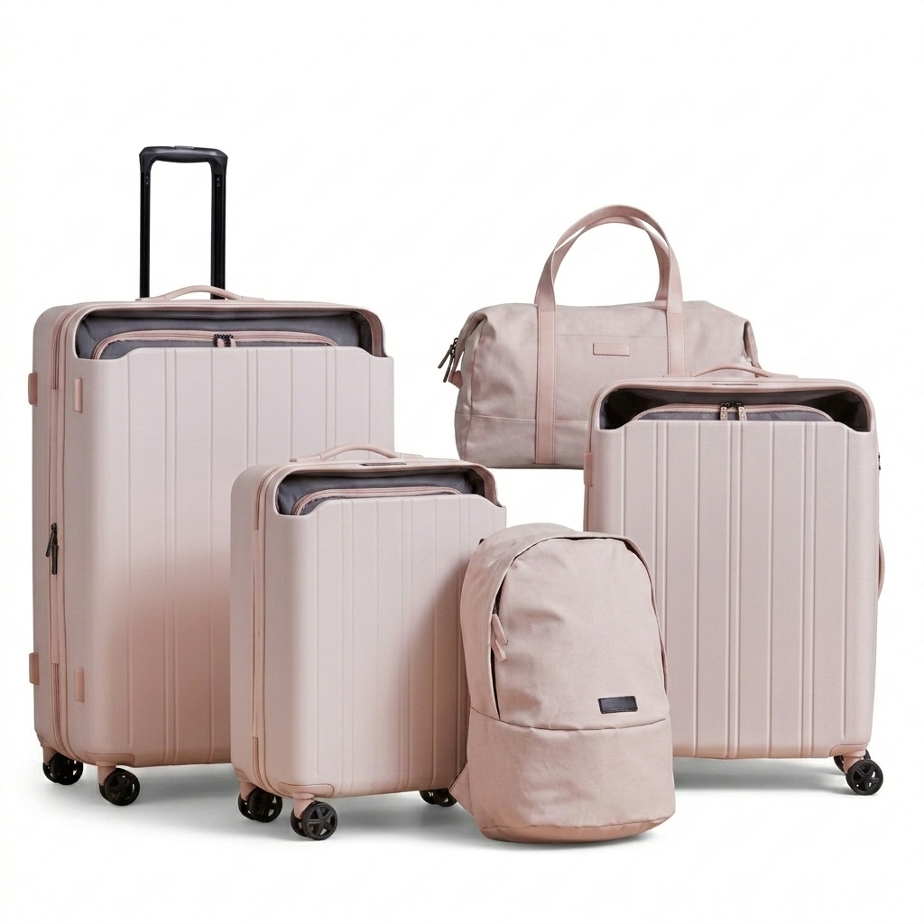 Beige 5-Piece Hardshell and Soft Luggage Set