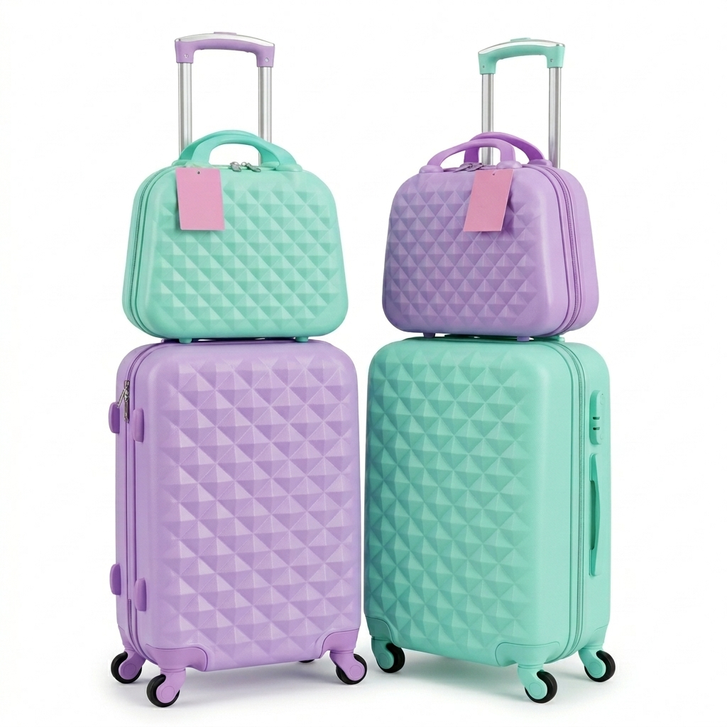 Victoria's Pink Geometric Hardcase Trolley Luggage & Vanity Case Set