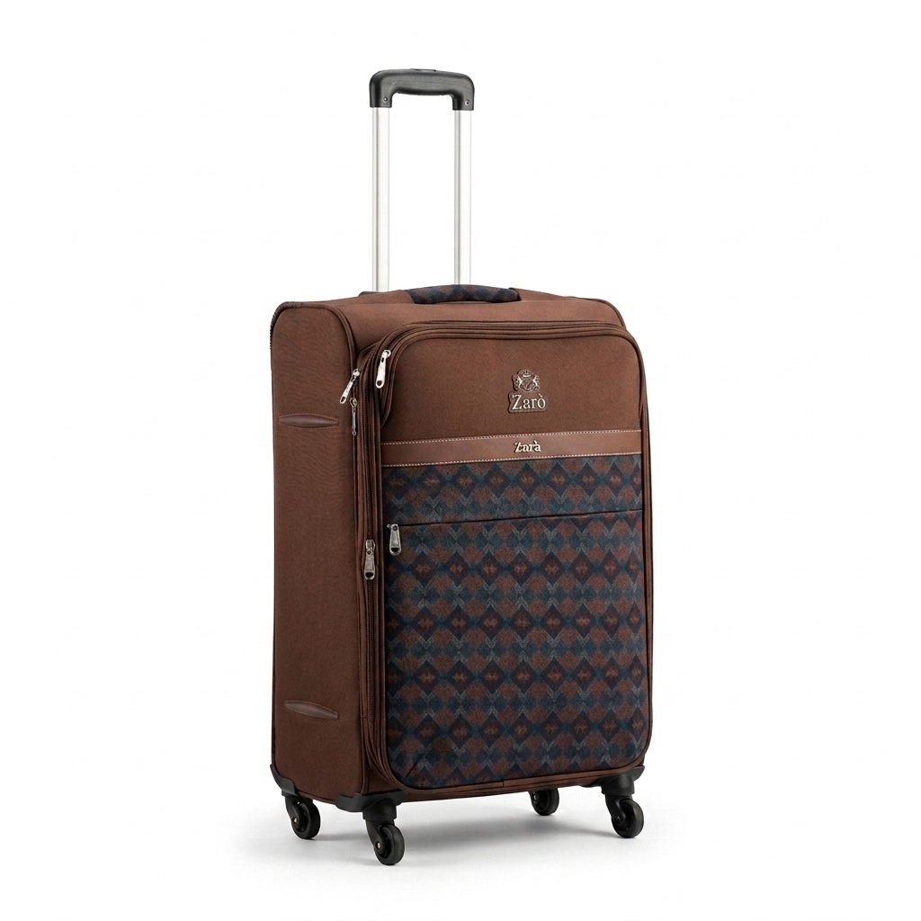 Zara Brown Patterned Soft-Sided 4-Wheel Trolley Luggage