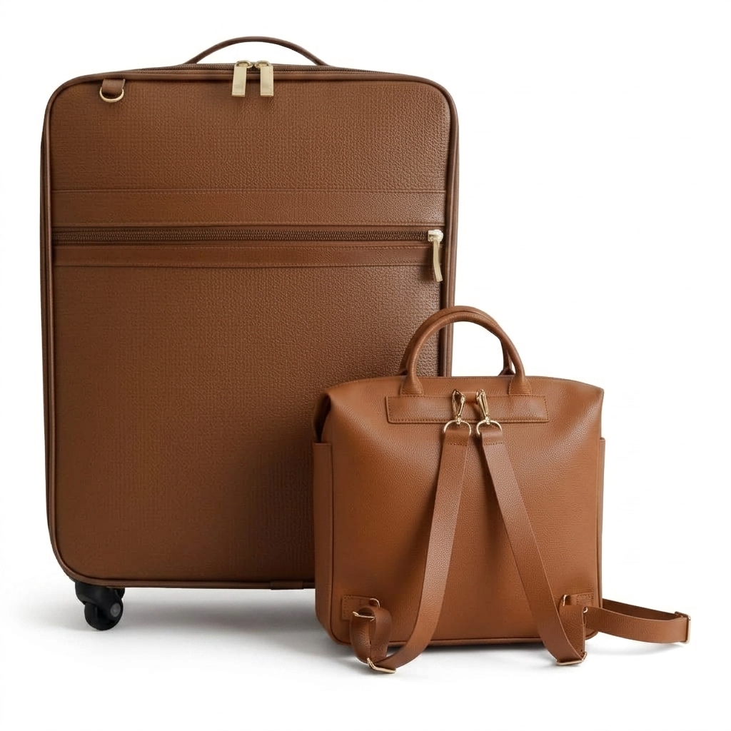Brown Faux Leather 2-Piece Travel Luggage Set