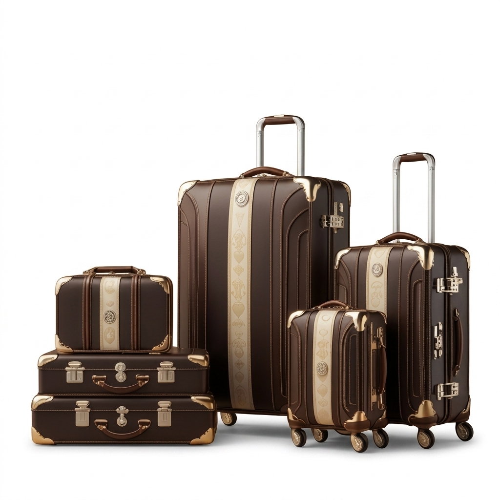 Generic Vintage Style Luxury Luggage 5-Piece Set Brown