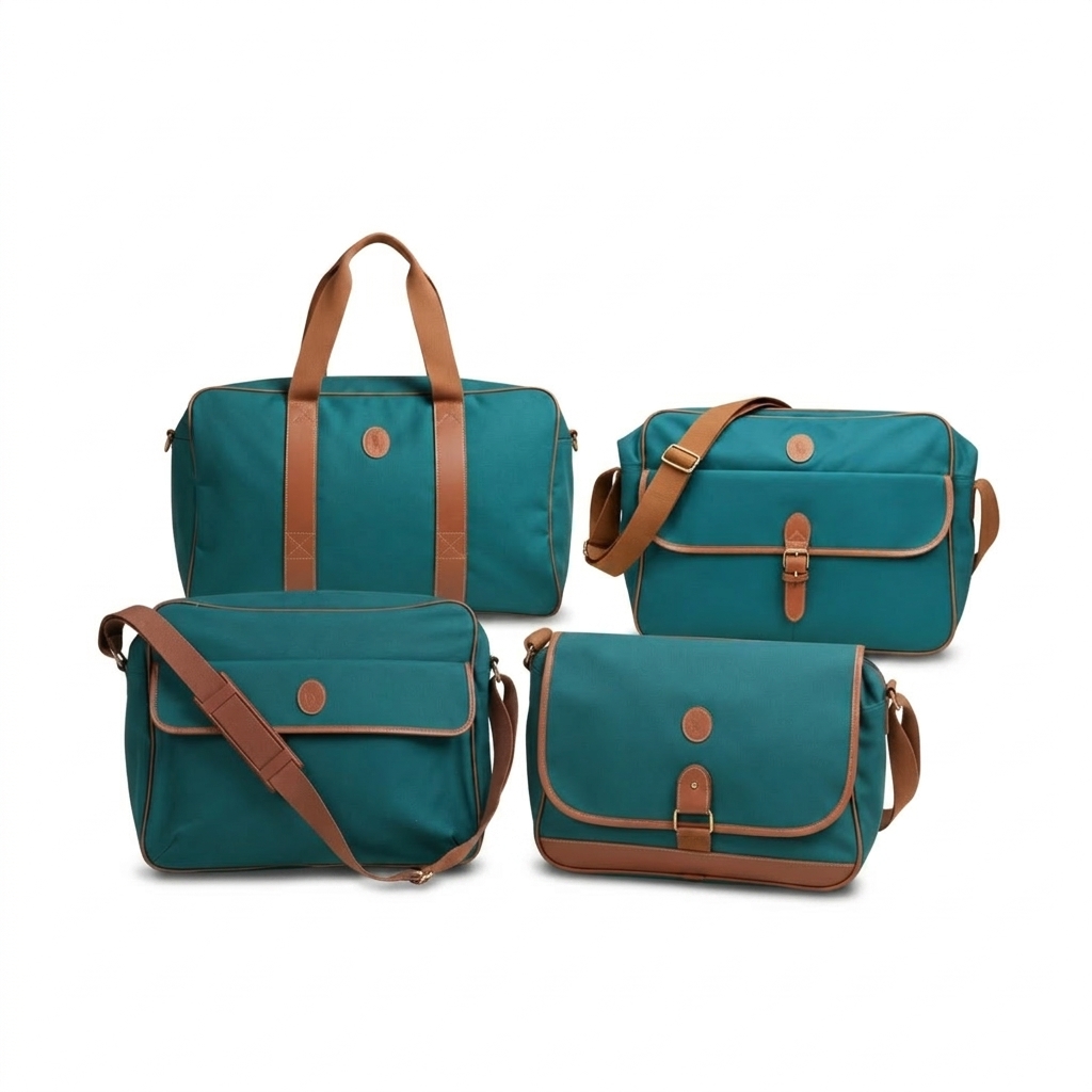 Polo-Inspired Teal 4-Piece Travel and Messenger Bag Set