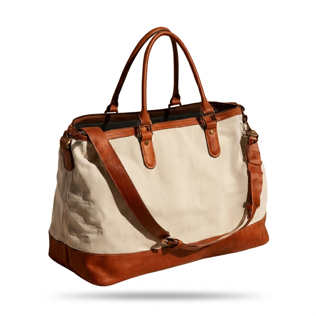 Stylish Canvas & Leather Travel Duffel Bag