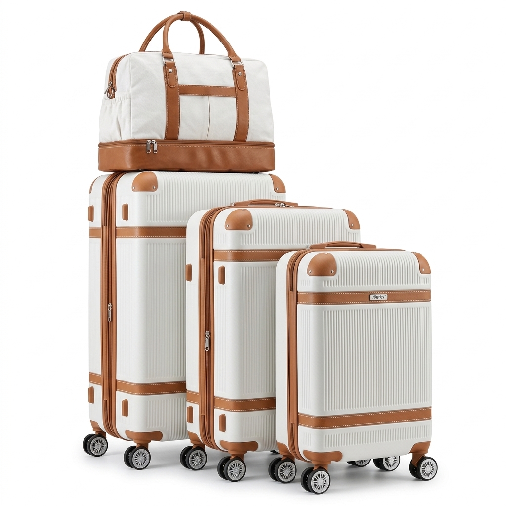 Vogare 4-Piece White Hardshell Luggage Set
