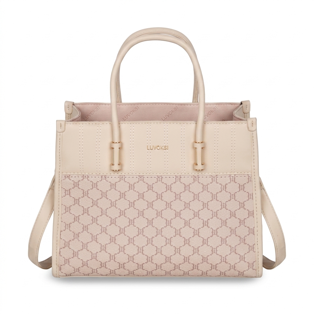 LUVOKSI Elegant Beige Patterned Women's Tote Handbag