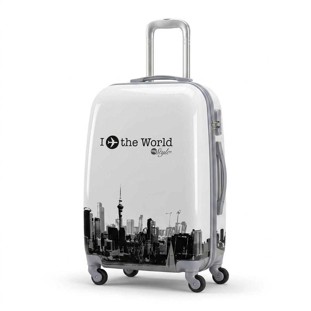 MyStyle 'I Love the World' White Hardside Spinner Cabin Luggage