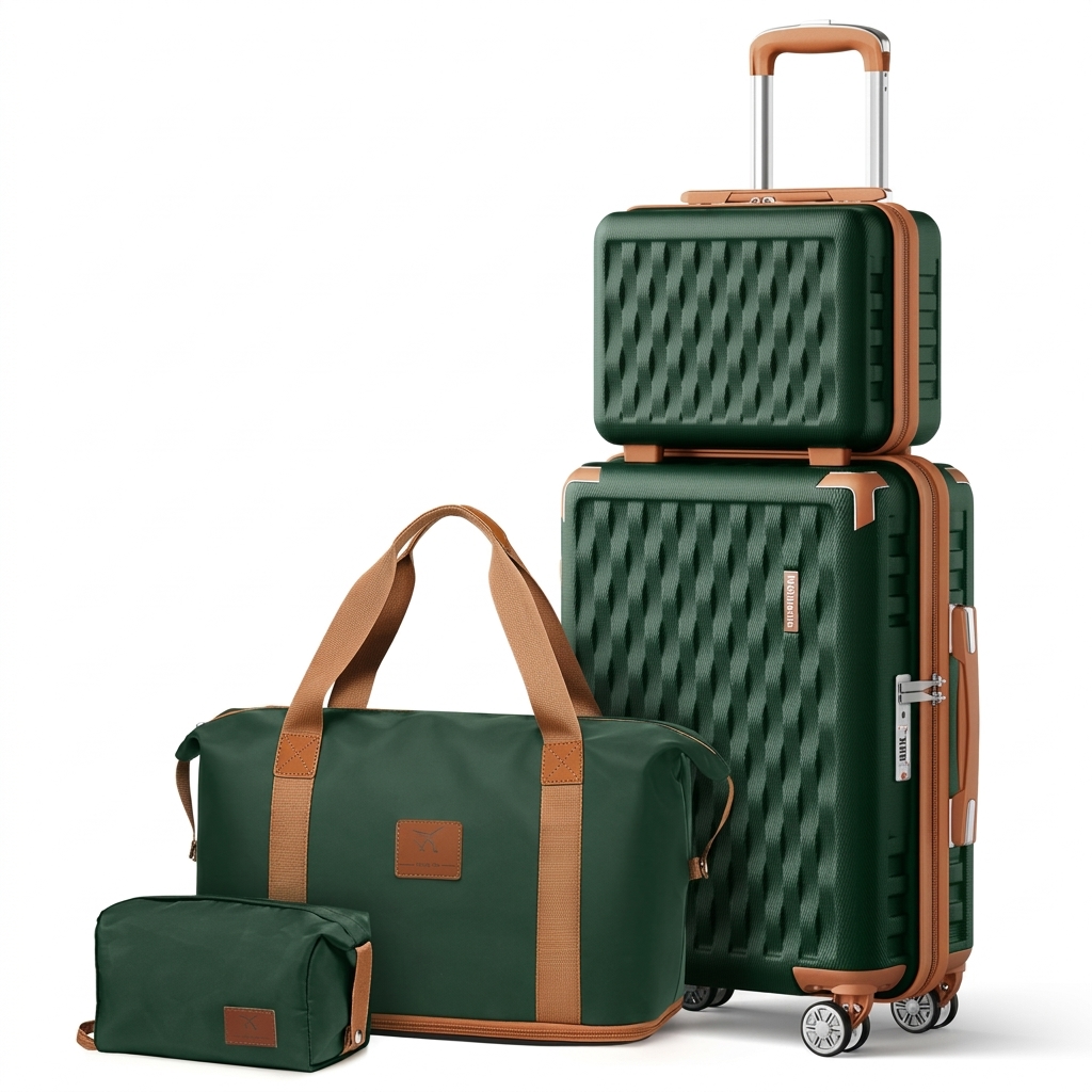MOJIANG 4-Piece Green Hard-Shell & Soft-Side Luggage Travel Set