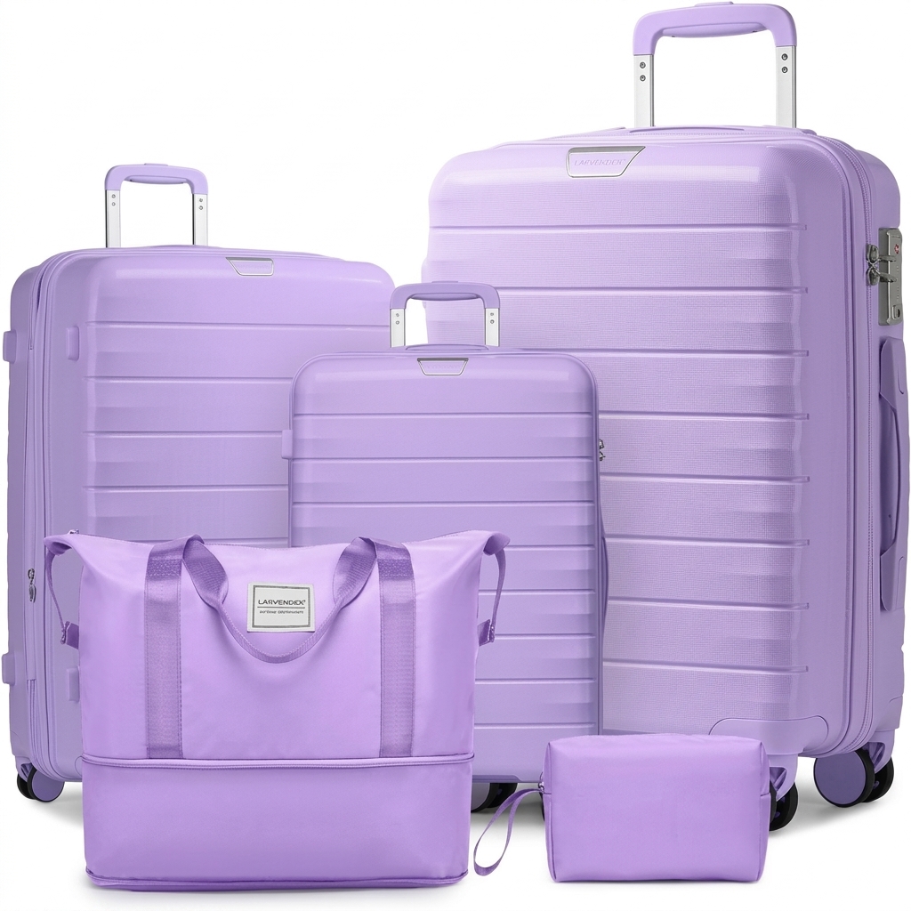 LASIVENDOX 5-Piece Lavender Hardside & Softside Luggage Travel Set
