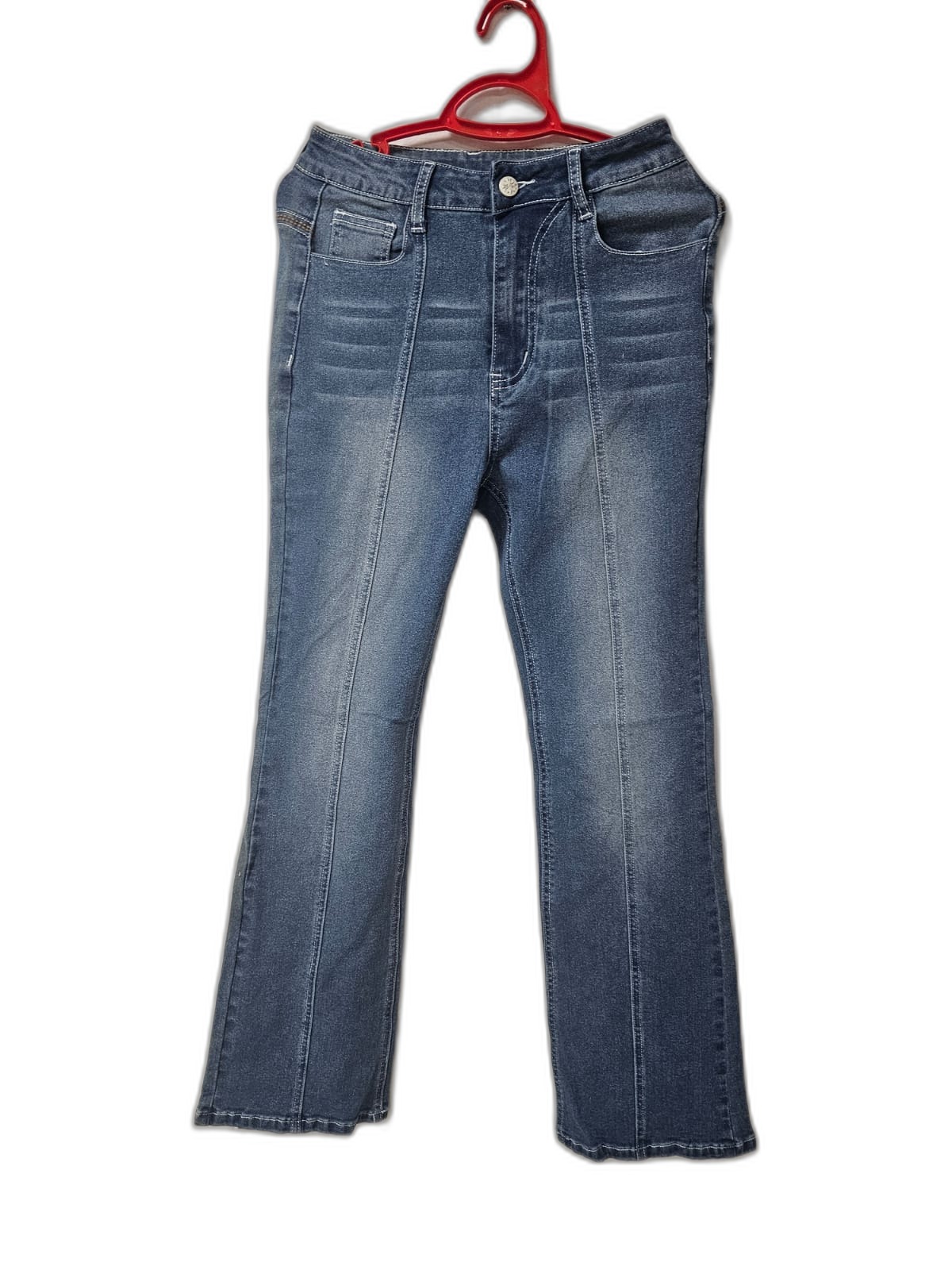 Women's Blue Mid-Rise Front Seam Denim Jeans