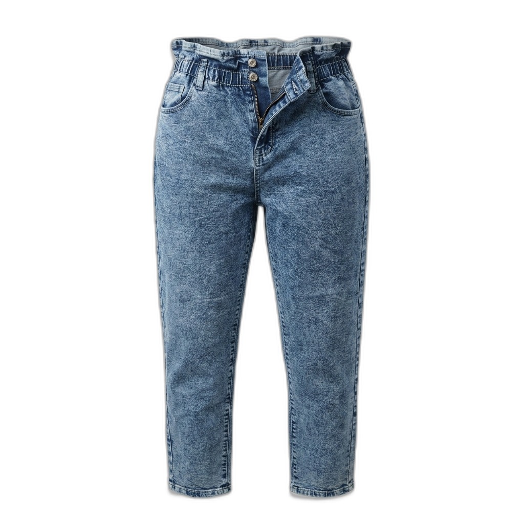 Women's Acid Wash Paperbag Jeans | High Waist Denim