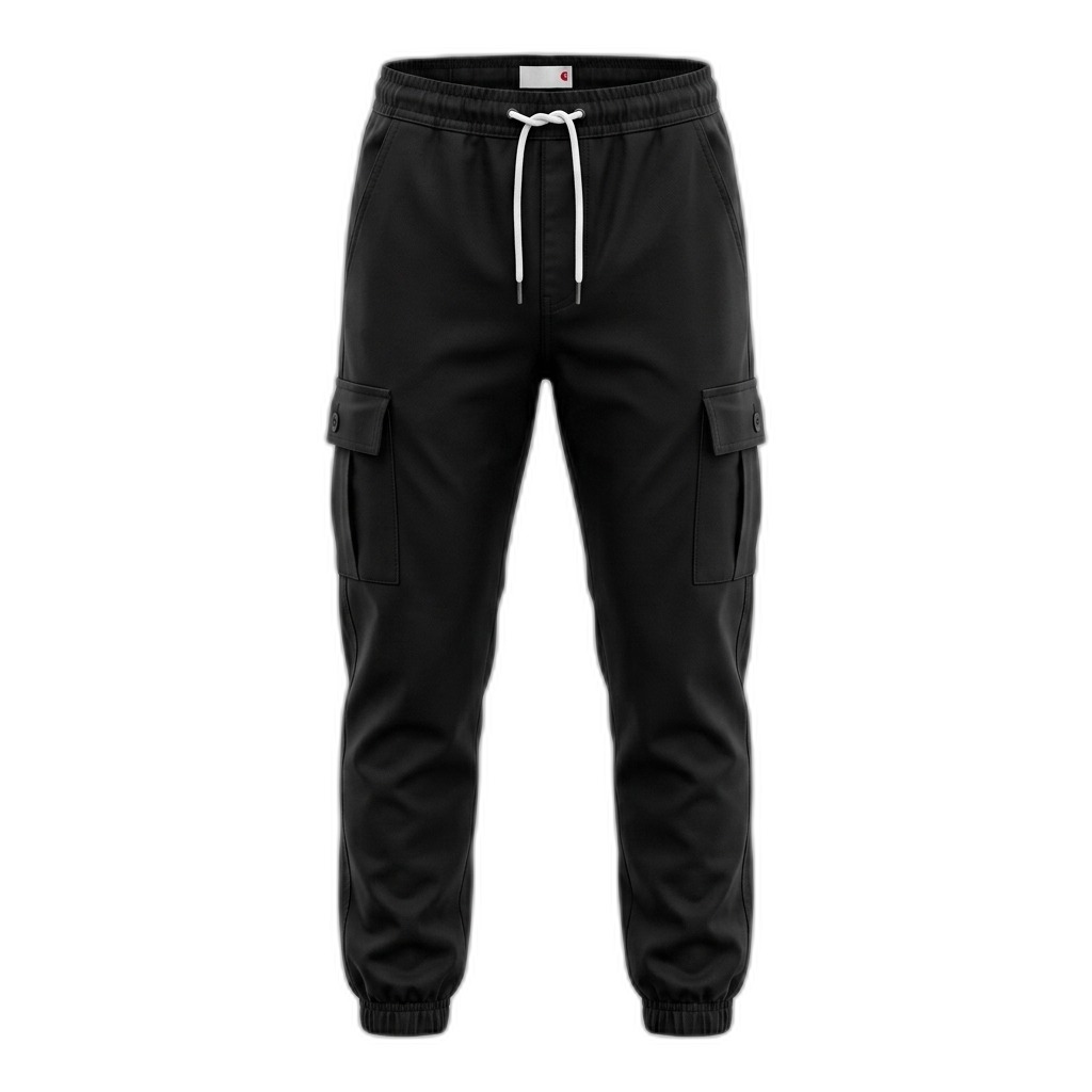 Men's Black Cargo Jogger Pants with Drawstring