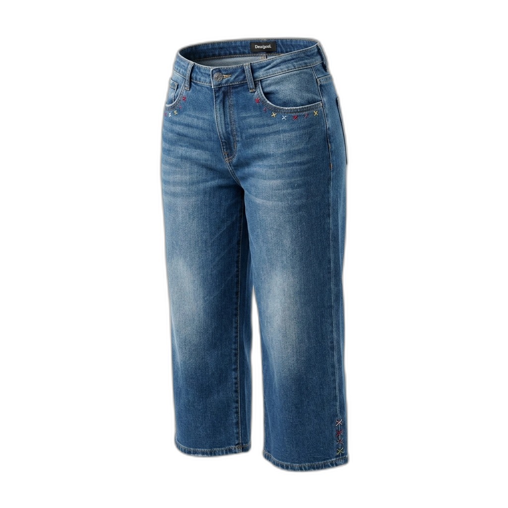 Women's Embroidered Wide-Leg Cropped Jeans