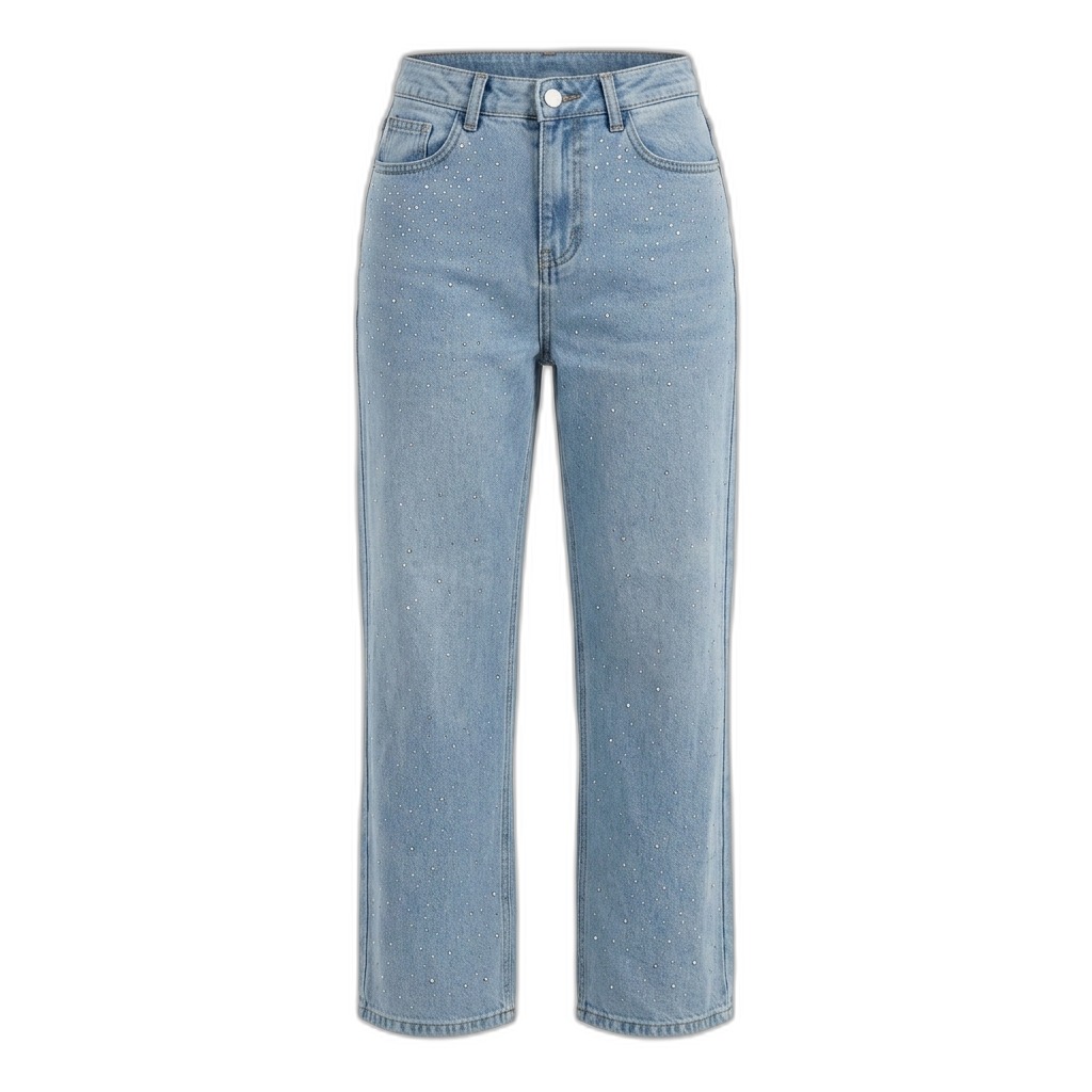 Light Blue Embellished Straight Fit Jeans for Women